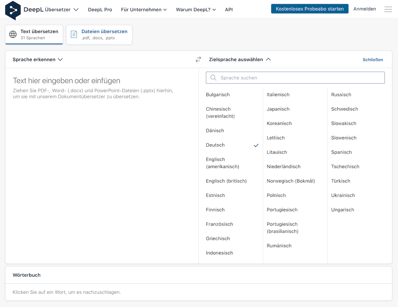 Screenshot DeepL Übersetzer