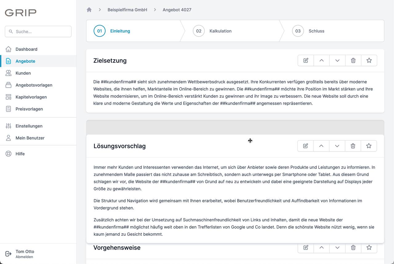 Screenshot Angebot bearbeiten