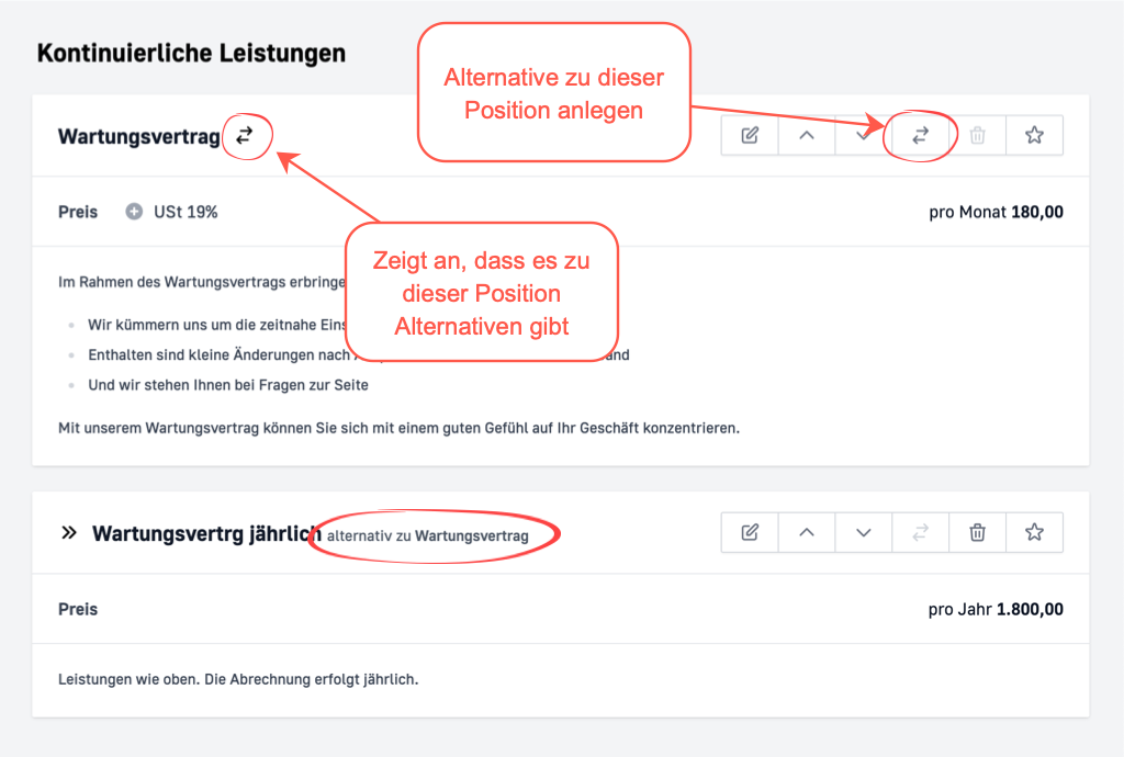 Alternativposition anlegen