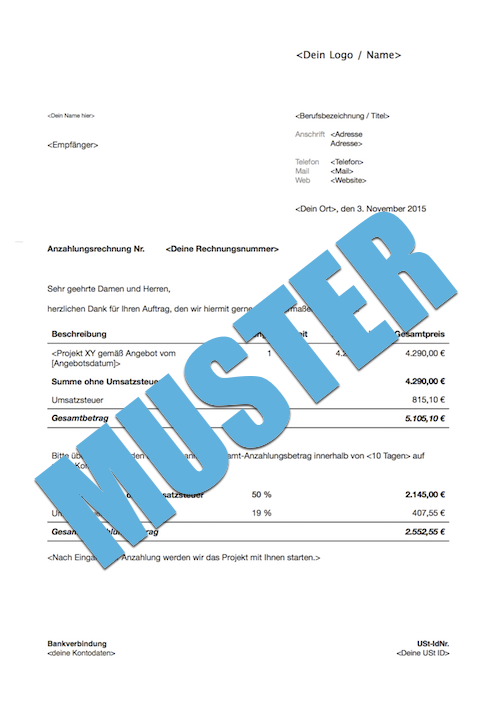 Anzahlungsrechnung - kostenloses Muster zum Download