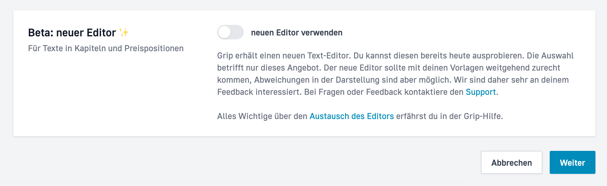 Neuen Editor ausprobieren